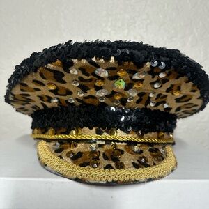 Leopard Sequin Embellished Statement Cap - Gold & Black